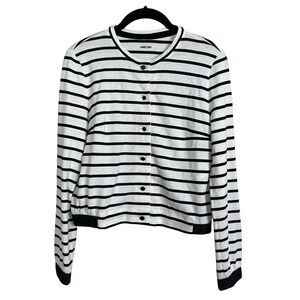 Marc Cain‎ Knit Jacket Black White Striped Cropped Button Up Blazer Minimalist